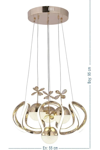 Heracles 3 Renk Gold ( Sarı Beyaz ve Gün Işığı ) Luxury Led Kristal Taşlı Avize - Resim 2