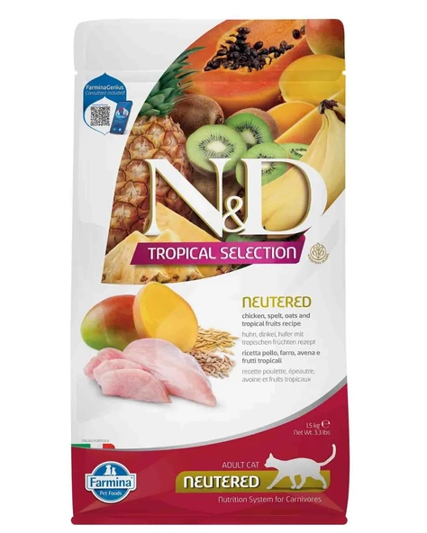 N&D Nd Tropical Selection Tavuk Etli Tropikal Meyveli Kısırlaştırılmış Kedi Maması 10kg
