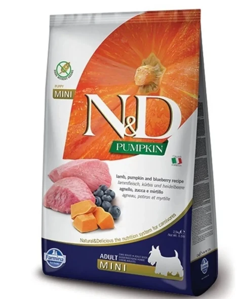 N&D Pumpkin Bal Kabaklı Kuzulu Ve Yaban Mersinli Küçük Irk Tahılsız Yetişkin Köpek Maması 2,5 Kg