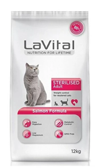 La Vital Lavital  Somonlu Kısırlaştırılmış Yetişkin Kedi Maması 12 Kg