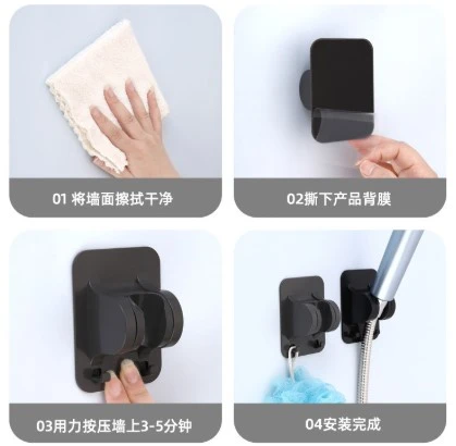 Yapışkanlı Duş Başlığı Tutucu Ayarlı Askılı Siyah - Resim 3