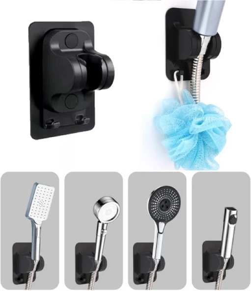 Yapışkanlı Duş Başlığı Tutucu Ayarlı Askılı Siyah ürün görseli