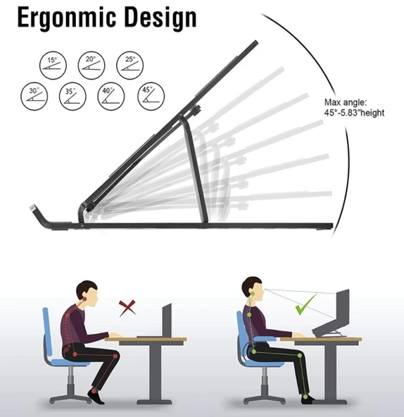 7 Kademeli Ayarlı Katlanabilir Laptop Tablet Standı Siyah - 3