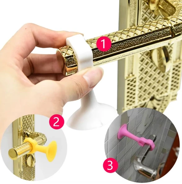 Vantuzlu Geçmeli Kapı Kolu Stoper 4lü Set Beyaz - 3