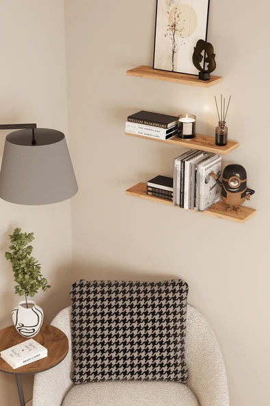 3'lü Dekoratif Raf Duvar Rafı - Resim 2