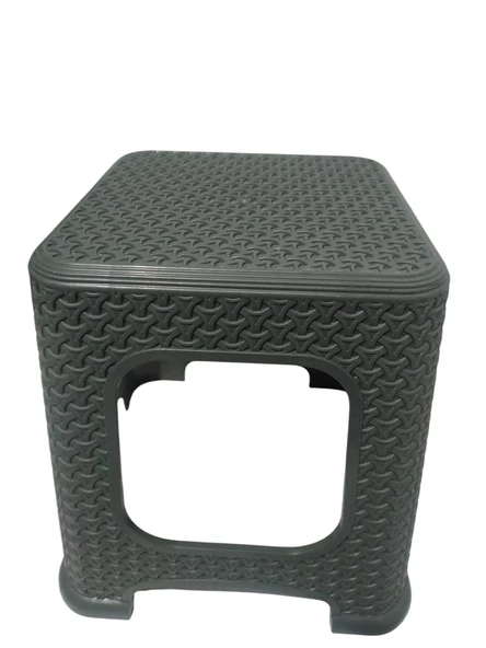 4 Adet Orta Boy Tabure Hasır Desenli Plastik Tabure 33x26,5 Cm Antrasit - 3