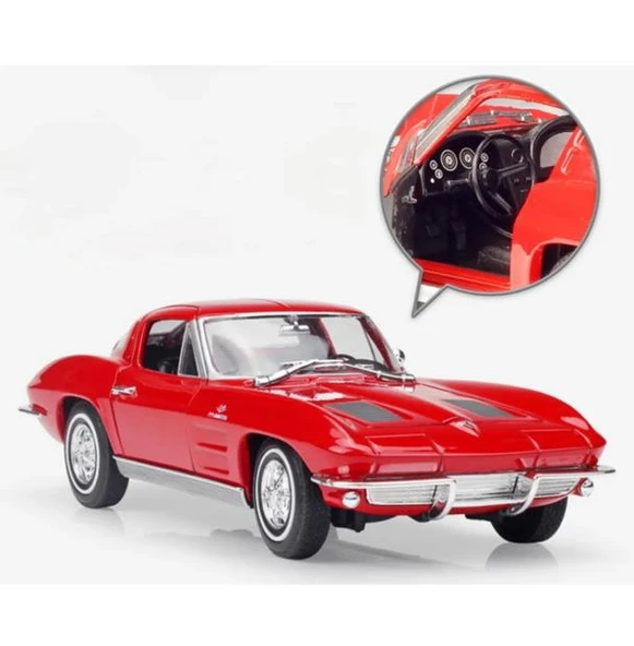 Welly Koleksiyon 1 / 24  1963 Chevrolet Corvette Kırmızı Model Metal Araba - 2