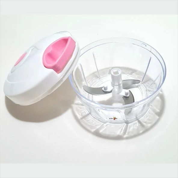 Paslanmaz Üç Bıçaklı İpli Soğan Patates Biber Domates Püre Kesme Yapma El Rondosu Aparatı Haznesi - 2