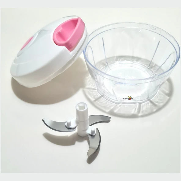 Paslanmaz Üç Bıçaklı İpli Soğan Patates Biber Domates Püre Kesme Yapma El Rondosu Aparatı Haznesi