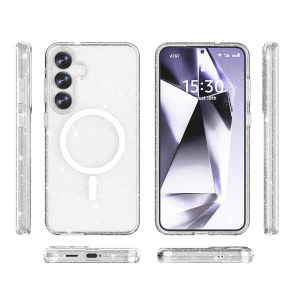 Galaxy S25 Kılıf M-safe Şarj Özellikli Parlayan Simli Saydam Renkli Zore Allstar Kapak - 8