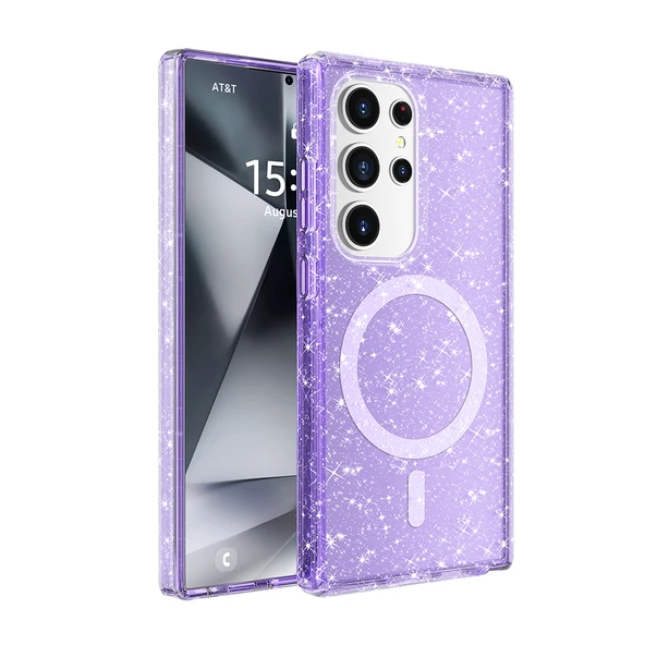 Galaxy S25 Ultra Kılıf M-safe Şarj Özellikli Parlayan Simli Saydam Renkli Zore Allstar Kapak - 2