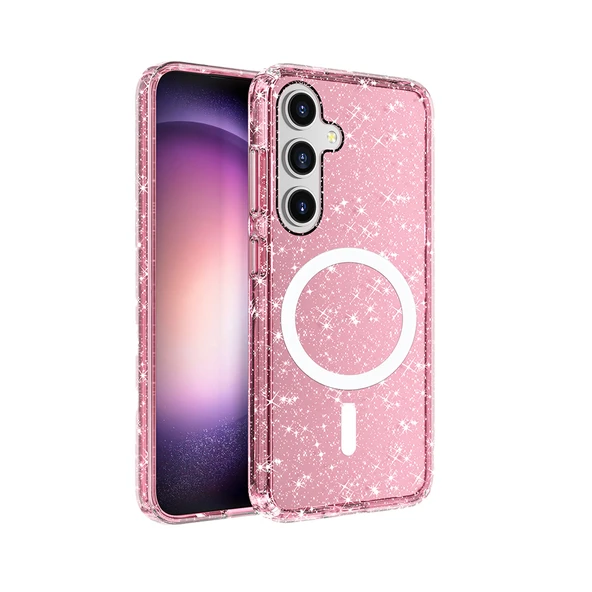 Galaxy S25 Kılıf M-safe Şarj Özellikli Parlayan Simli Saydam Renkli Zore Allstar Kapak
