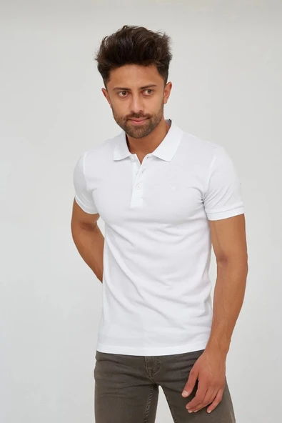 Cazador Erkek T-shirt 4613 Polo Yaka Beyaz