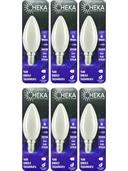 (6 Adet) Heka 6W (51W) 3000K (Günışığı) E14 Duylu (İnce Duy) Soft Mum Ampul ürün görseli 1