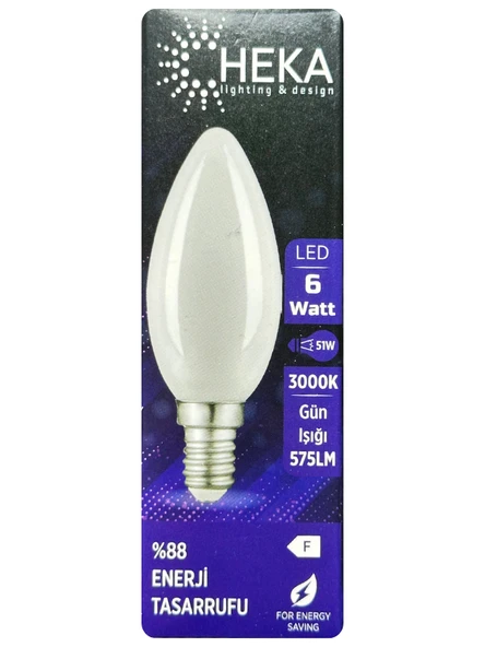 (2 Adet) Heka 6W (51W) 3000K (Günışığı) E14 Duylu (İnce Duy) Soft Mum Ampul - Resim 2