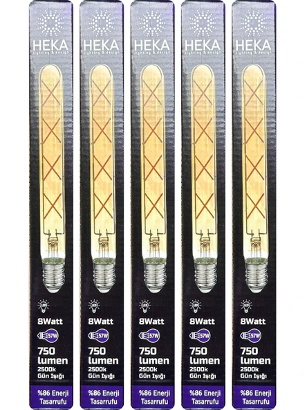 (5 Adet) Heka 8W (57W) 2500K (Günışığı) E27 Duylu (Kalın Duy) Çubuk Led Ampul