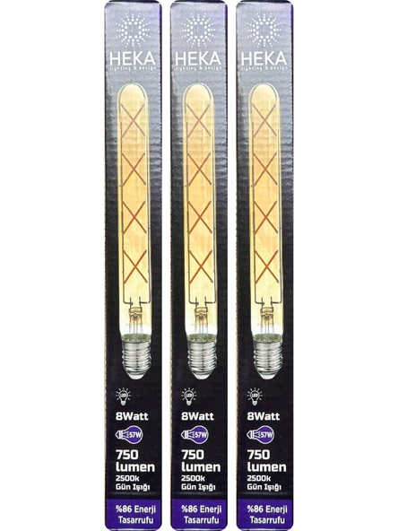 (3 Adet) Heka 8W (57W) 2500K (Günışığı) E27 Duylu (Kalın Duy) Çubuk Led Ampul