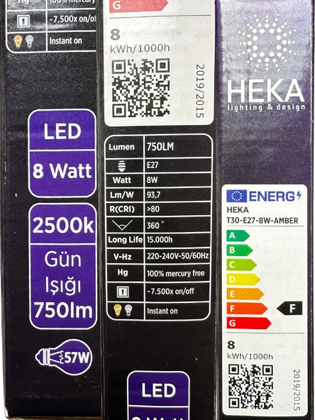 (4 Adet) Heka 8W (57W) 2500K (Günışığı) E27 Duylu (Kalın Duy) Çubuk Led Ampul - 4
