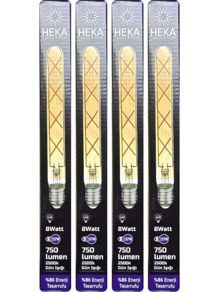 (4 Adet) Heka 8W (57W) 2500K (Günışığı) E27 Duylu (Kalın Duy) Çubuk Led Ampul