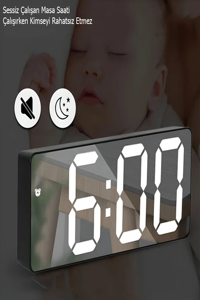 anaway Masa Saati Aynalı Termometre Alarm Takvimli Led Dijital Modern Ses kontrolü - 6