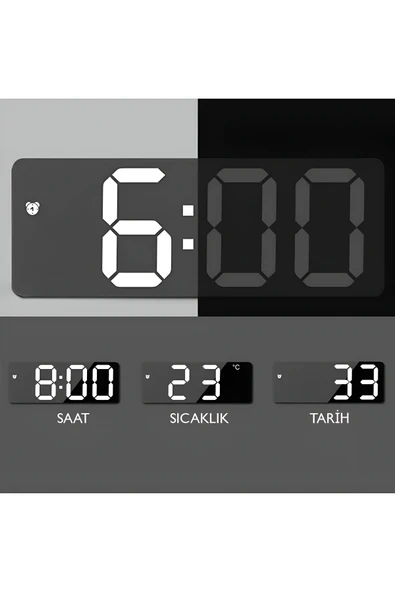 anaway Masa Saati Aynalı Termometre Alarm Takvimli Led Dijital Modern Ses kontrolü - 7