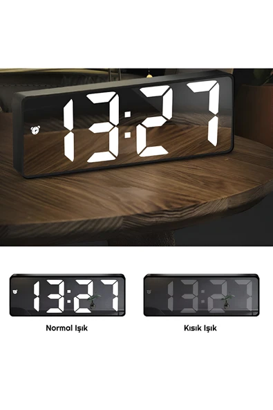 anaway Masa Saati Aynalı Termometre Alarm Takvimli Led Dijital Modern Ses kontrolü - 3