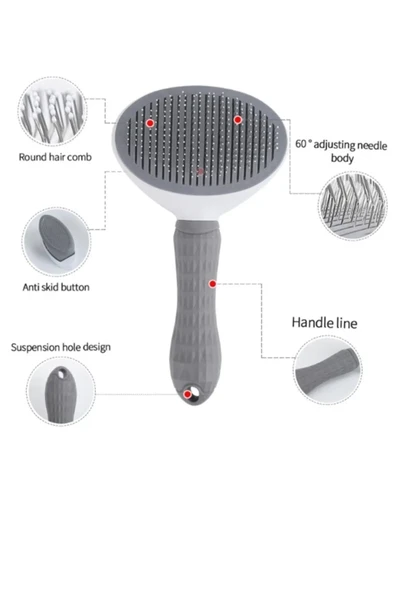 TİNEKE  LÜKS Otomatik Temizlenen Tuşlu Evcil Hayvan Fırçası Kedi Köpek Tüy Toplayıcı Tarak MAVİ - 4