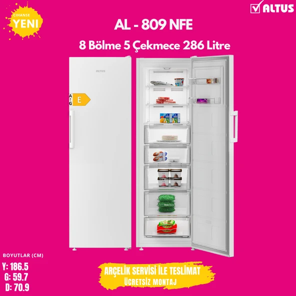 Altus AL 809 NFE Yeni Ürün E Enerji No-Frost Derindondurucu