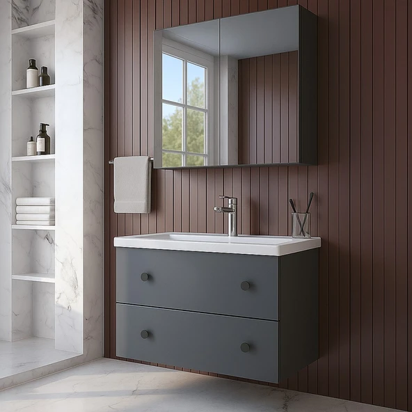 Teta Home Tiflis 65 Cm Mdf Banyo Dolabı Seti  Antrasit - 1