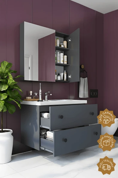 Teta Home Tiflis 65 Cm Mdf Banyo Dolabı Seti Antrasit - 2