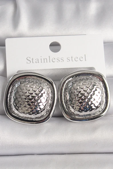 Pirinç Gümüş Renk İşlemeli Kare Model Kadın Küpe - EBJ250207W31194 ürün görseli