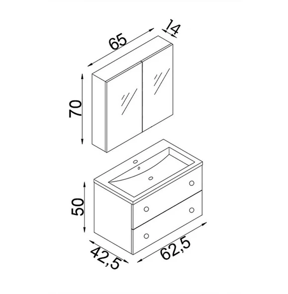 Teta Home Tiflis 65 Cm Mdf Banyo Dolabı Seti Antrasit - 4