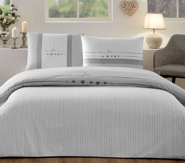 Özdilek Nev Serisi Tek Kişilik Özel Gün Nevresim Takımı-Heartbeat Gri