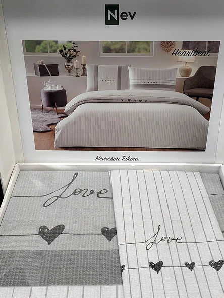 Özdilek Nev Serisi Tek Kişilik Özel Gün Nevresim Takımı-Heartbeat Gri - 3
