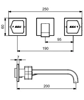 ECA Royal Ankastre Lavabo Bataryası Duvardan 3 Delikli L Çıkış Uçlu 102106667 - Resim 2