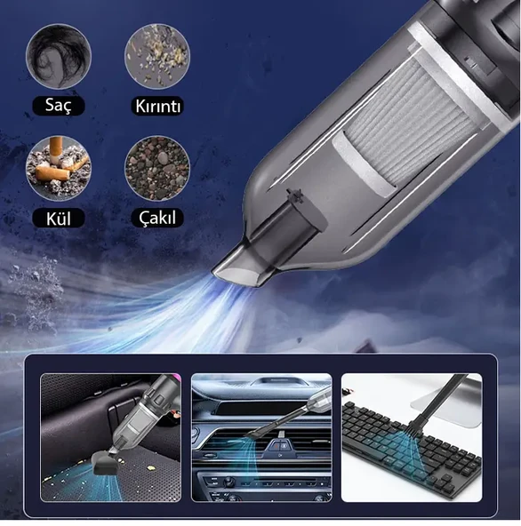 Ally 14000pa Güçlü Portatif 2 Kademeli Tasinabilir Vakumlu Kablosuz Üflemeli Mini Araç Süpürgesi - Resim 4