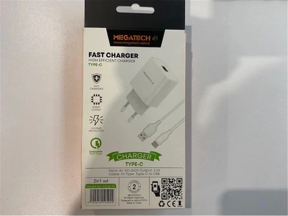 Megatech CC03(CC22-T3) 5v-3.0A Ev Şarj+Type-c Kablo Hızlı Şarj - 2