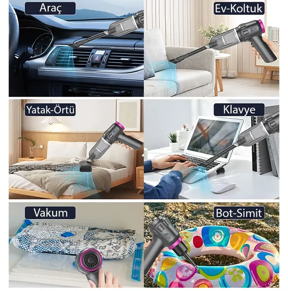 Ally 14000pa Güçlü Portatif 2 Kademeli Tasinabilir Vakumlu Kablosuz Üflemeli Mini Araç Süpürgesi - Resim 5