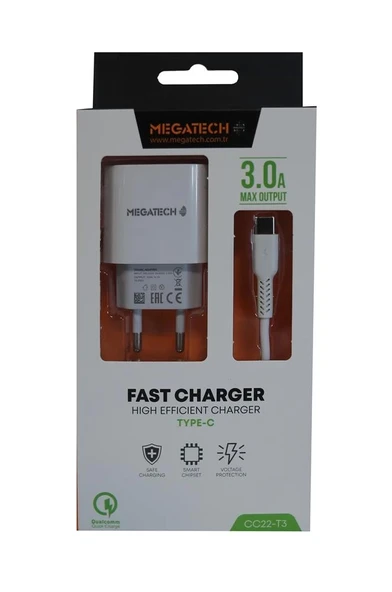 Megatech CC03(CC22-T3) 5v-3.0A Ev Şarj+Type-c Kablo Hızlı Şarj