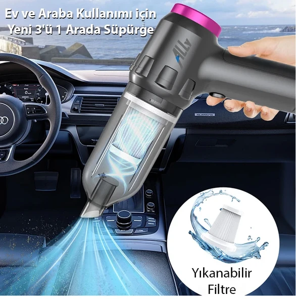 Ally 14000pa Güçlü Portatif 2 Kademeli Tasinabilir Vakumlu Kablosuz Üflemeli Mini Araç Süpürgesi - Resim 2