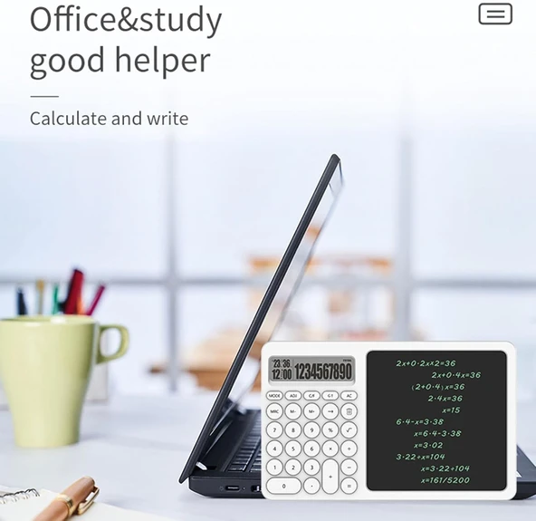 10 Haneli Akıllı Hesap Makinesi ve LCD Yazma Tableti – Tek Tuşla Silinebilir, Çift Fonksiyonlu Tasarım - 4