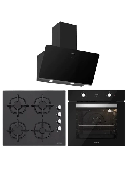 Silverline Siyah Cam Ankastre Set BO6502B02 - CS5343B01- 3457 - 7