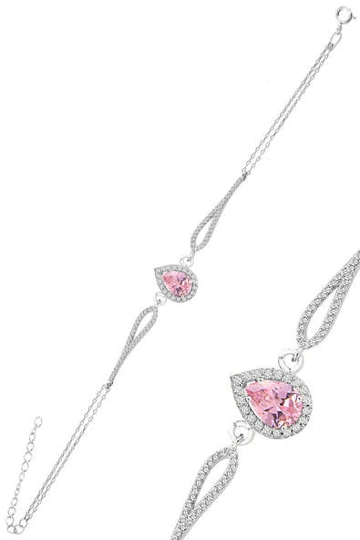 Gümüş rodyumlu pembe zirkon taşlı pırlanta modeli damla bileklik SGTL12219PEMBE ürün görseli