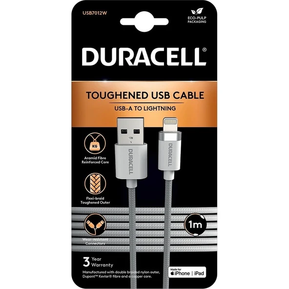 Duracell 1m Lightning To Usb-A Örgülü Şarj Kablosu - Beyaz