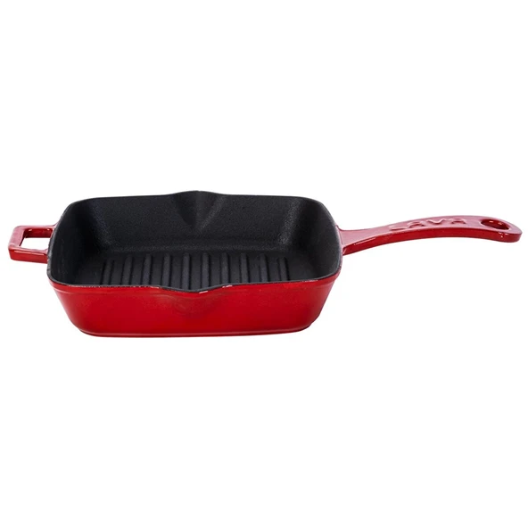 Lava Yekpare 20x20 CM Saplı Döküm Kırmızı Kare Izgara Tava (TEŞHİR) - 4