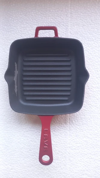 Lava Yekpare 20x20 CM Saplı Döküm Kırmızı Kare Izgara Tava (TEŞHİR) - 3