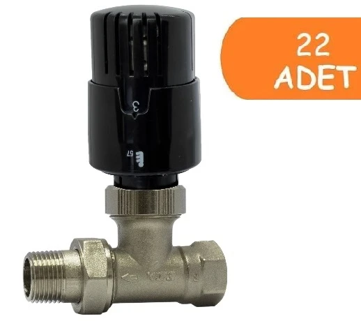 22 Adet ECA TRV4 Termostatik Düz Radyatör Valfi Petek Vanası Siyah 802120117