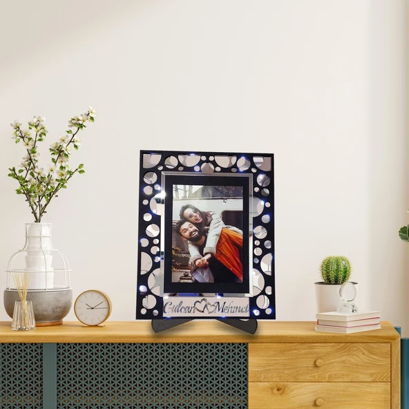 Veraart Kişiye Özel Işıklı Dairesel Desenli Fotoğraf Çerçevesi Sevgililer Günü Hediyesi - 2
