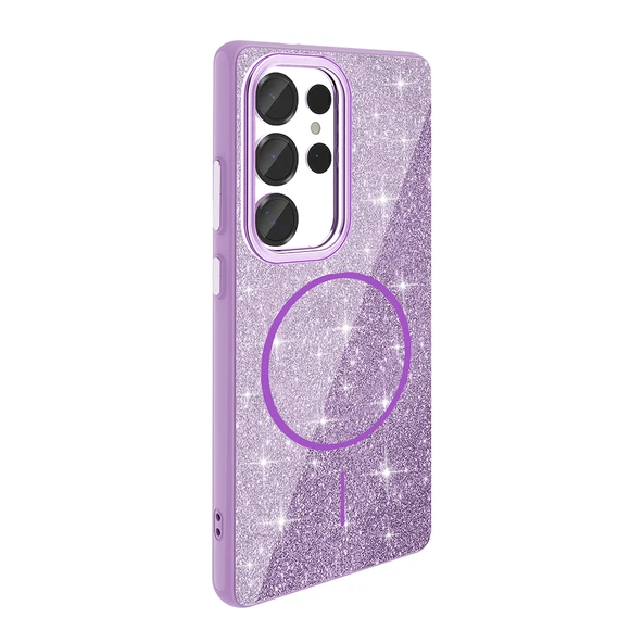 Galaxy S25 Ultra Kılıf Magsafe Şarj Özellikli Parlayan Simli Zore Okso Kapak - Resim 3