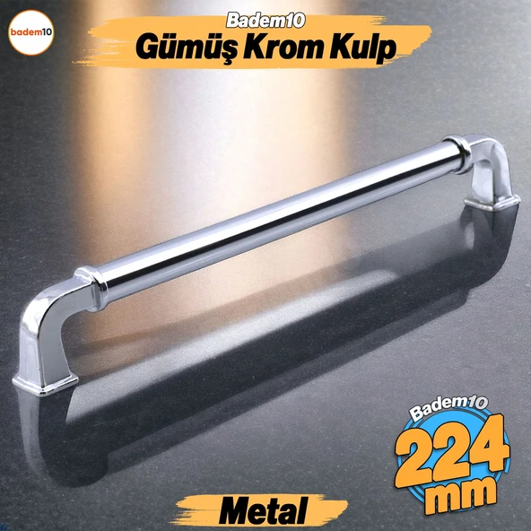 Alfa Metal Gümüş Krom Renk Kulp 224 mm Mobilya Çekmece Mutfak Dolabı Dolap Kapak Kulpları Kulb Kulpu